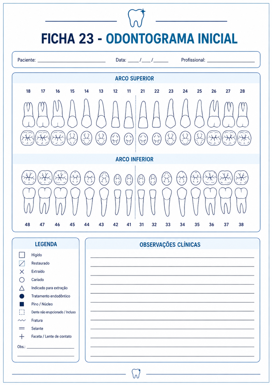 Amostra de ficha para dentistas